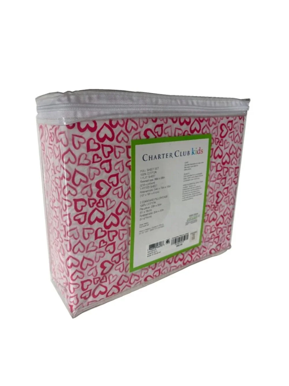 RED HEARTS Charter Club 250 TC Printed 100% Cotton Sateen-Weave FULL Sheet Set